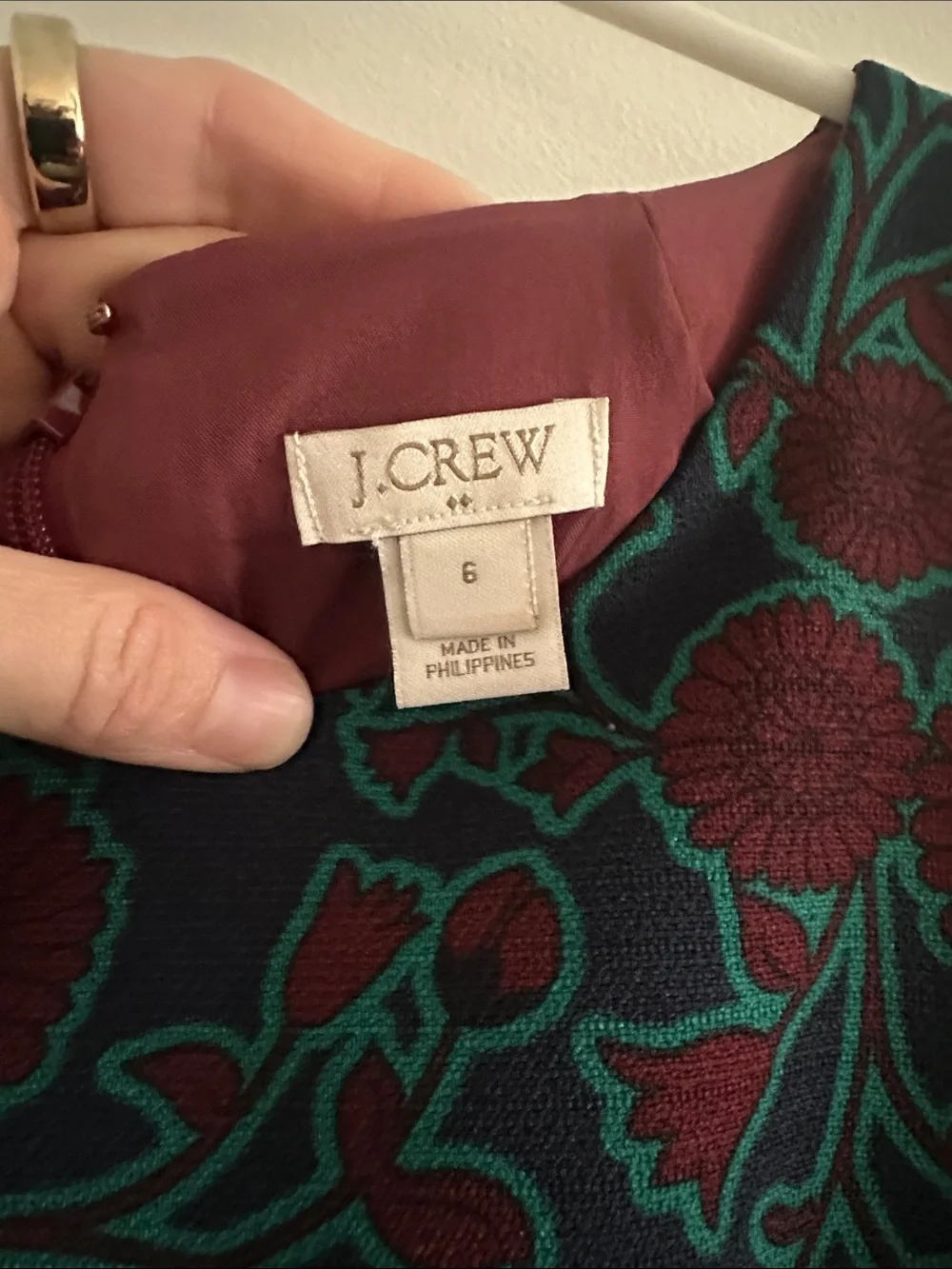 J. Crew Burgundy Floral Sheath Dress with Teal Accents